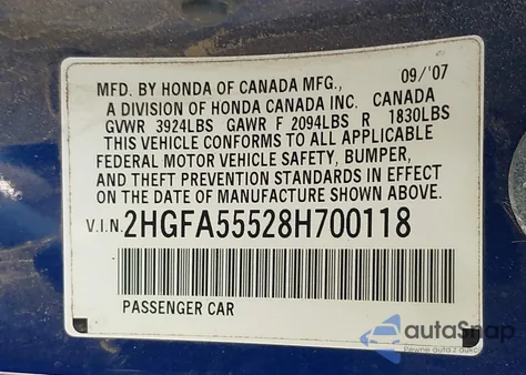 2008 Honda Civic Si/Si Mugen z USA, uszkodzony, nr VIN 2HGFA55528H700118